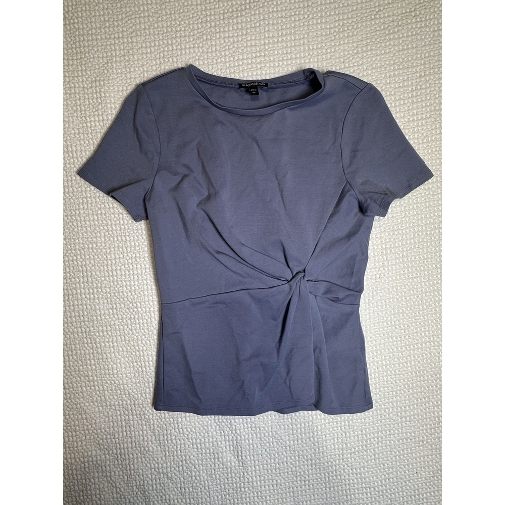 Express Lavender Twist Front Short Sleeve Knit Top Women's Small Stretch Blouse